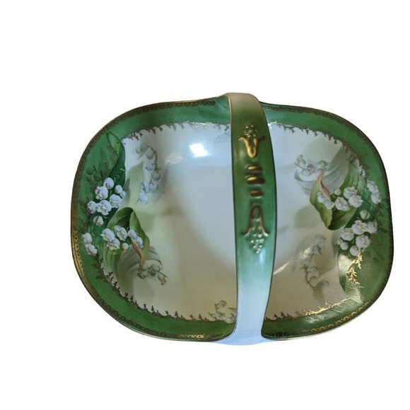 R S Germany Basket Style Dish with Handle and Floral Designs - Picture 3 of 6